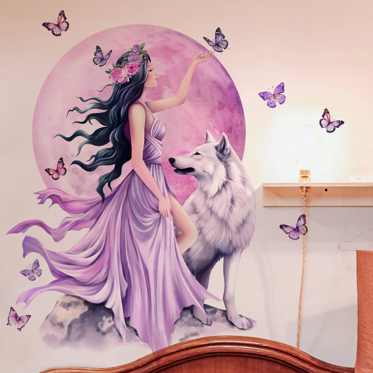 Creative Wolf and beauty butterfly home decoration wall stickers girls bedroom children room wall stickers self-adhesive conveni