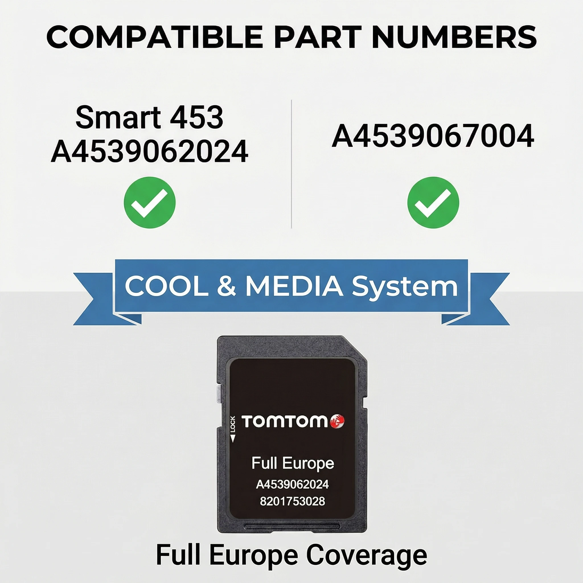 Cartão SD de Navegação por Satélite 2026 para Europa para Sistema Smart 453 Cool & Media — Atualização de Mapa Compatível com Fortwo / Forfour 2014+