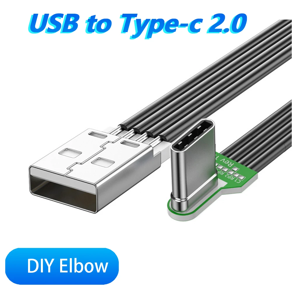 

Type-C To USB 2.0 Flat Silicone Data Cable 90 Degree Elbow for Mobile Phones Computers Tablets Laptop Up Down Left Right Double