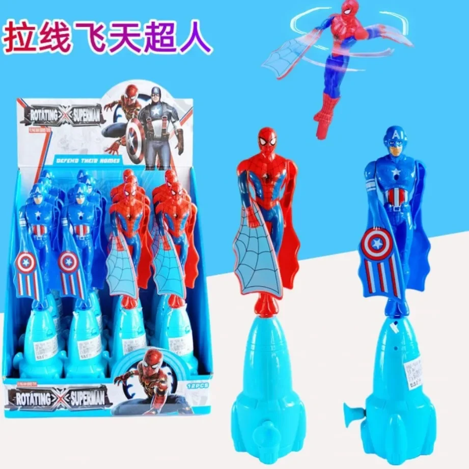 Disney Flying Toy Marvel Flying Spiderman Captain Hulk Pulling String Rotational Emission Outdoor Fun Toy Sports Childrens Gift