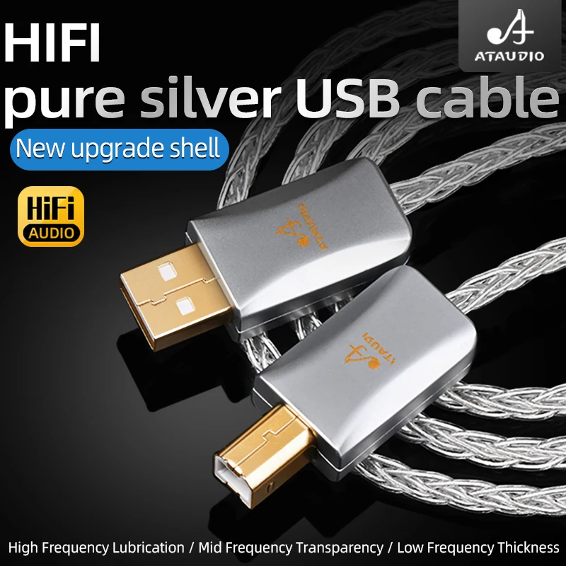 Hifi Pure Silver Usb Cable High Performance Type C to Type B Otg Data Audio Cable For Mobilephone and DAC