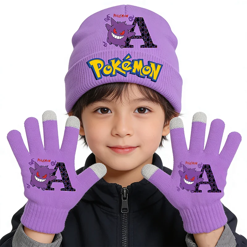 Зимняя-вязаная-шапка-перчатки-gengar-для-мальчиков-и-девочек-детская-теплая-шапка-с-буквами-Покемонов-модная-аниме-шапка-перчатки-с-сенсорным-экраном-подарок-на-день-рождения-для-детей