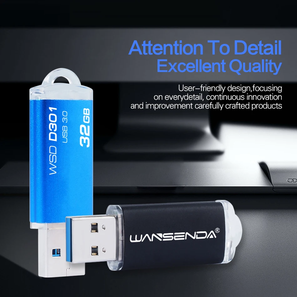 WANSENDA USB 3.0 แฟลชไดรฟ์ไดรฟ์ปากกาโลหะ 256GB 128GB 64GB 32GB 16GB Pendrive ความจุจริง Memory Stick Thumbdrive D301