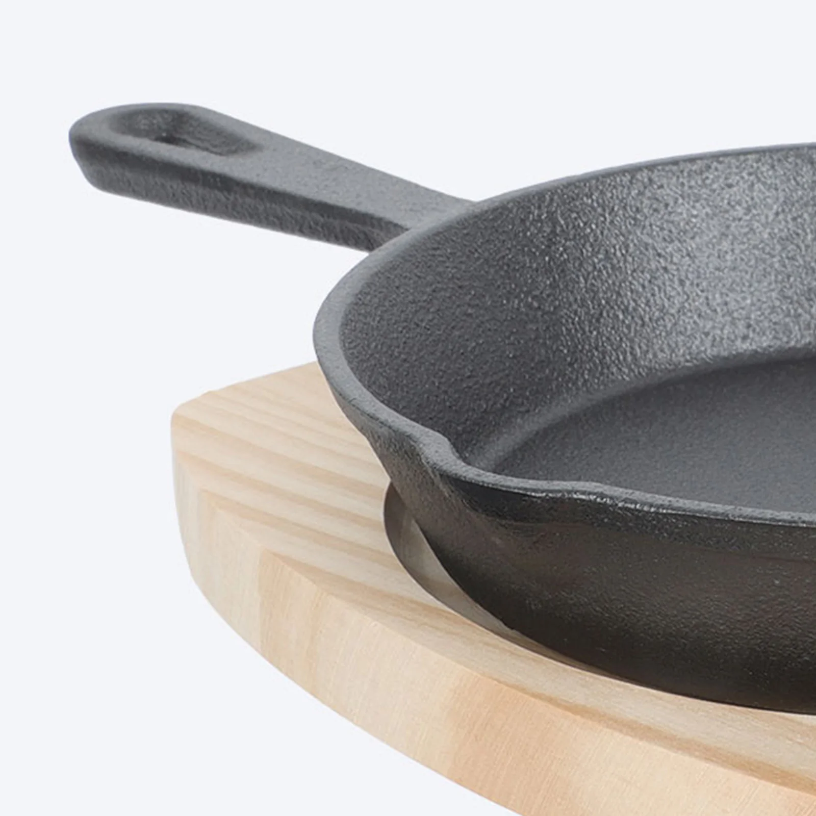 

1 set Frying Pan Wooden Mat Set Black Cast Iron Non-Stick Cooking Pot Heat Resistant Handle Easy Clean Compact Storage Outdoor