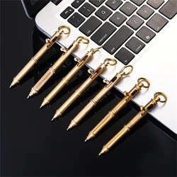 Bolt Action Metal Signing Pen Comfortable Grip Brass Ballpoint Pen with Keyring Write Smoothly for Office Women Men K1KF