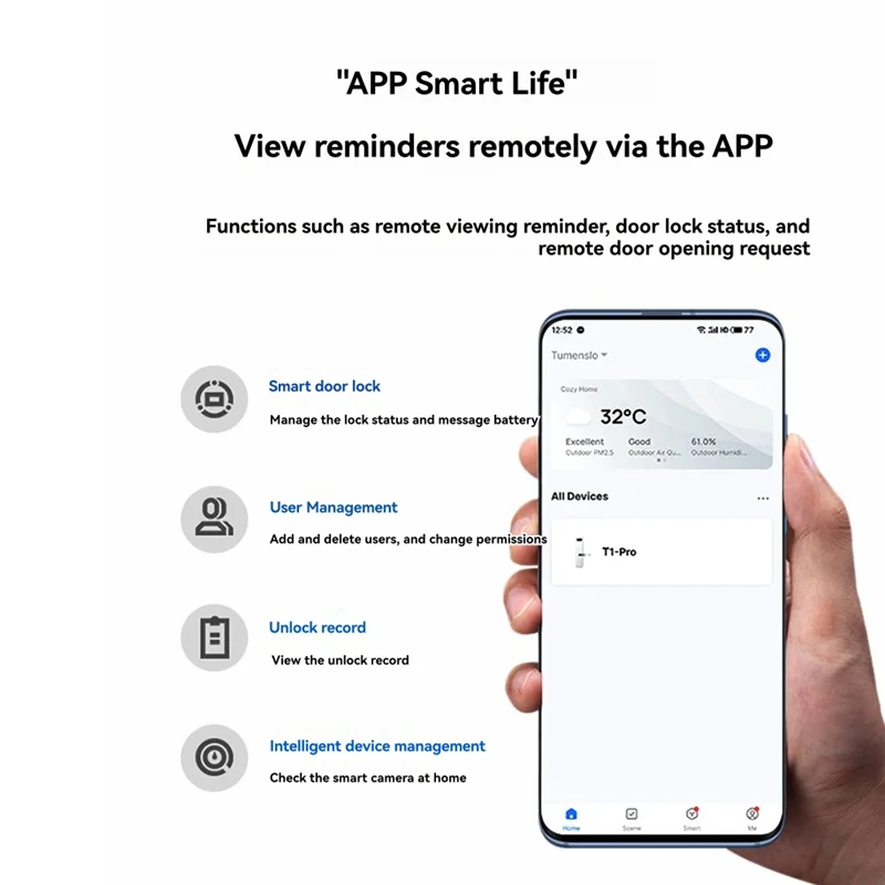 ABJF-Ttlock 자동 스마트 데드볼트 잠금장치 원격 지문 디지털 코드 전자 잠금장치 도어 센서 포함