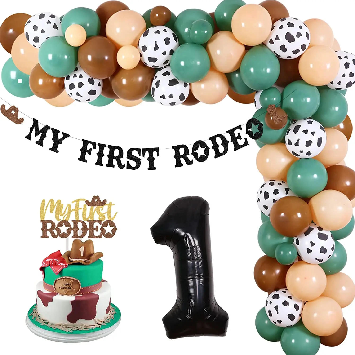 

Funmemoir Cowboy First Rodeo 1st Birthday Decorations Brown Balloon Garland Kit My First Rodeo Banner Cake Topper Western Themed