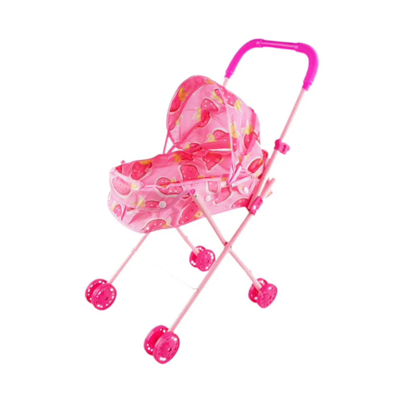 Doll Mini Pram Pretend Play Mini Pushchair for Ages 0-2 Years Kids (Pink)