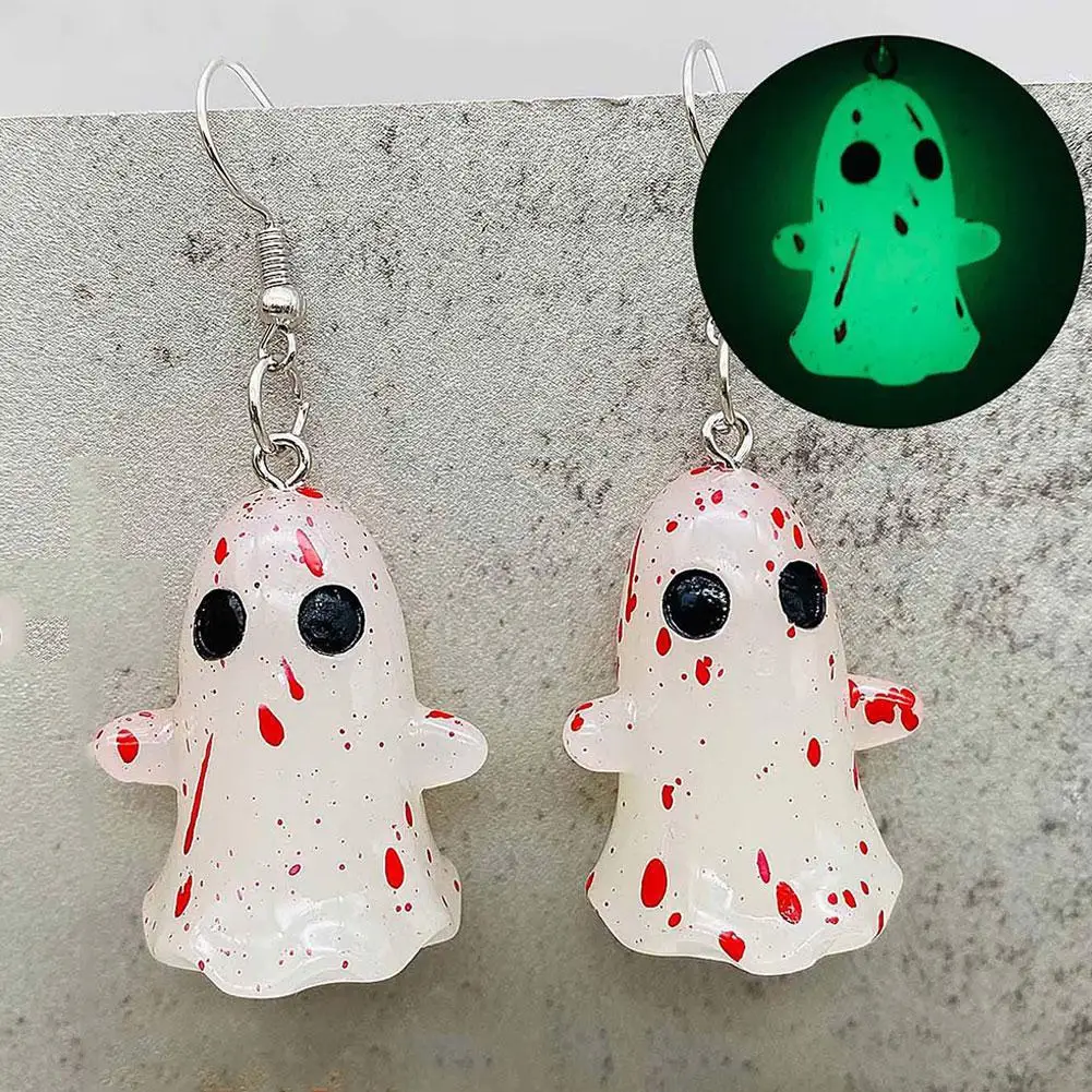 1 Pair Night Light Ghost Acrylic Halloween Earrings For Woman Luminous Ghost Pumpkin Corn Candy Pendant For Girl Birthday Gift