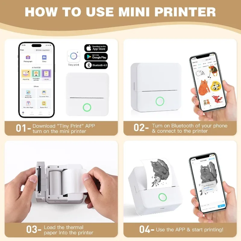 Mini impresora térmica, fabricante de pegatinas portátil sin tinta, impresora de bolsillo pequeña de corte libre Bluetooth para niños, impresión