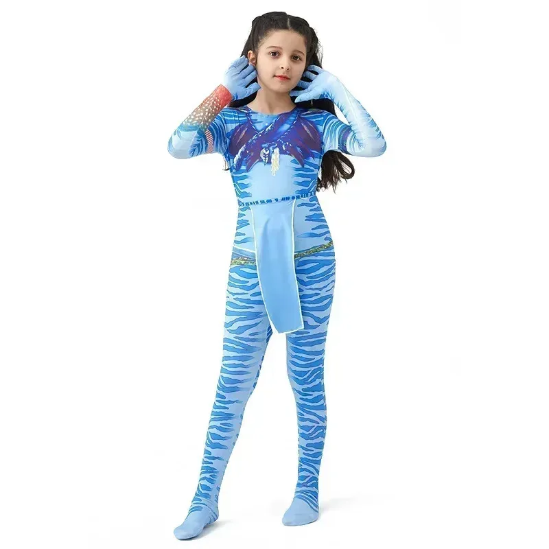 Boys Girls Halloween Cosplay Avatar Costume Children Waterway Neytiri Alien Cosplay Hero One-Piece Tight-Fitting Clothing