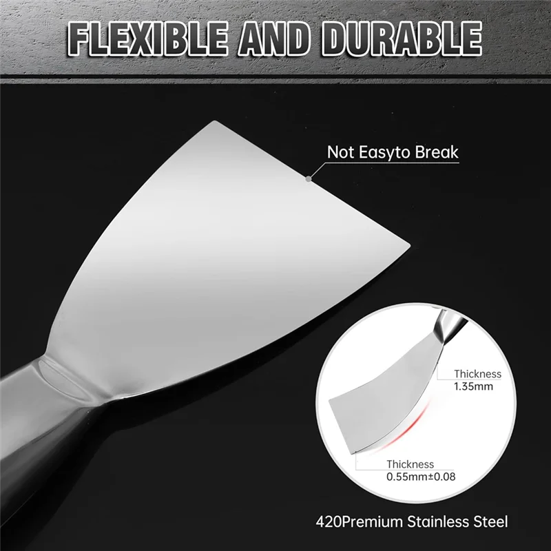 

【Lowest-Price!】Wallpaper Scraper Putty Knife Set 5Pcs 2" 3" 4" 6" 8" Stainless Steel Scraper Spackle Knife Paint Scraper Tool