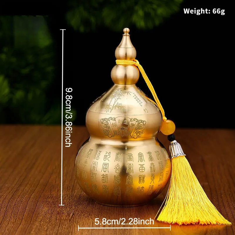 Brass Gourd Feng Shui Ornament with Tassel- Symbol of Good Luck and Wealth Tabletop Storage Brass