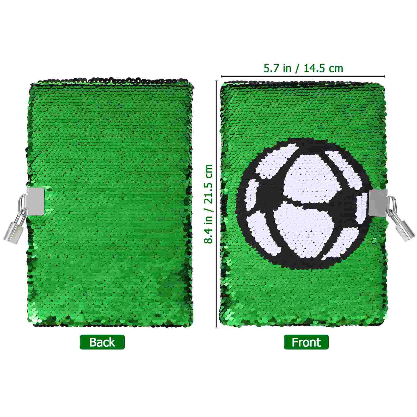 Football Pattern Sequin Journal Notebook Writing Notebook Planner Personal Diary Organizer with Lock (Green)