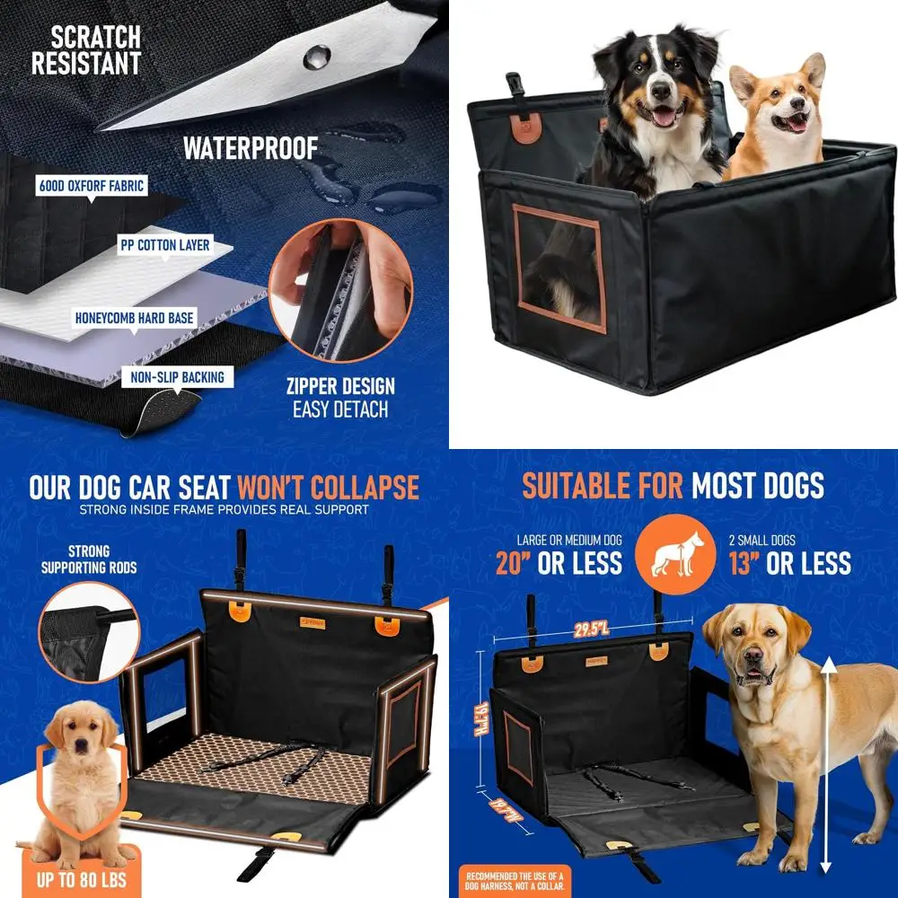 

Прочное водонепроницаемое автокресло для домашних животных (для крупных или средних собак, 2 маленьких собаки), с сетчатыми боковинами, опорными стержнями, ремнями безопасности и жестким дном