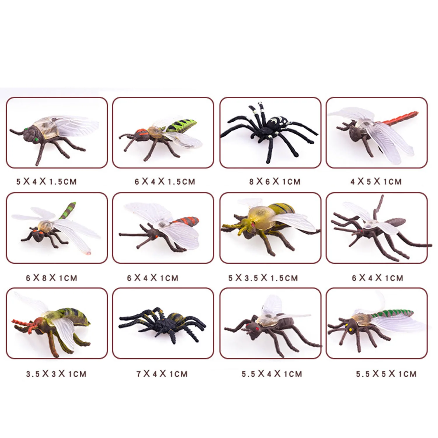 12PCS Simulation Plastic PVC Mini Insect Animals Models Spider Cockroach Beetle Grasshopper Dragonfly Ant Mantis Educational Toy