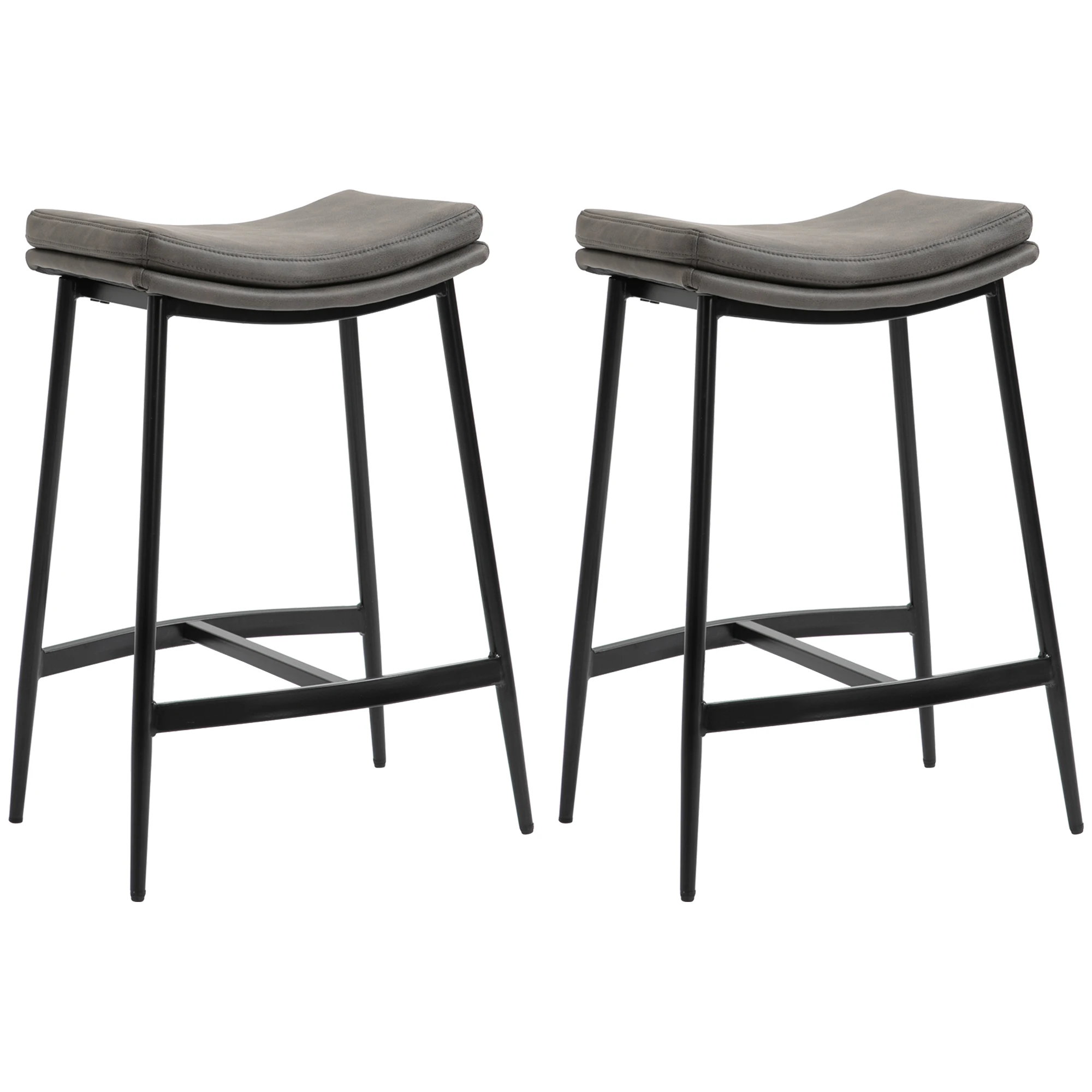 HOMCOM Set of 2 High Gray Steel Frame Kitchen Stools