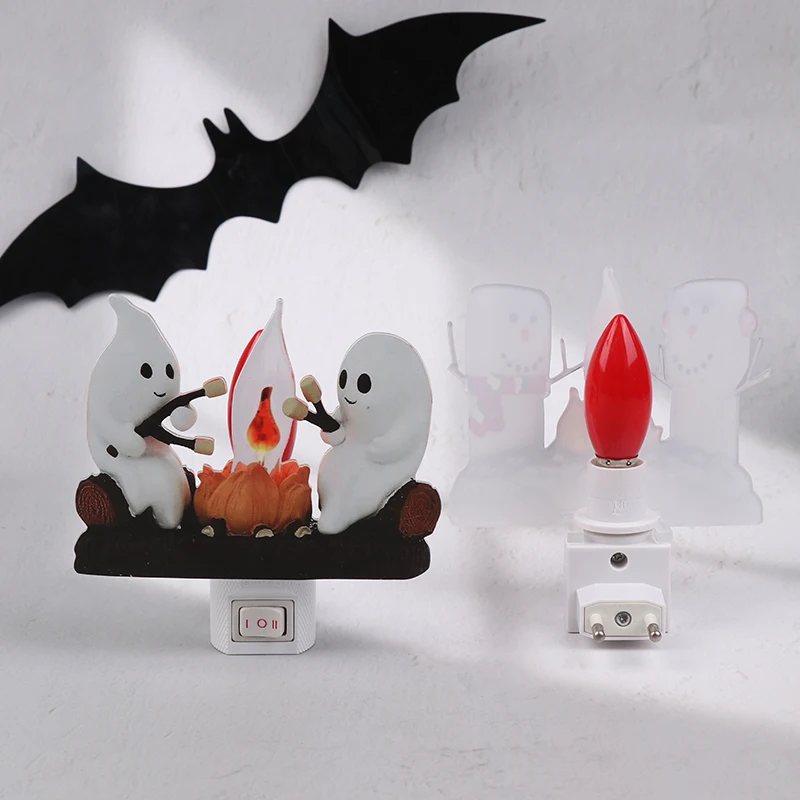 Ghost Campfire Flickering Night Light Small Faux Lantern Halloween Indoor Decor Toy