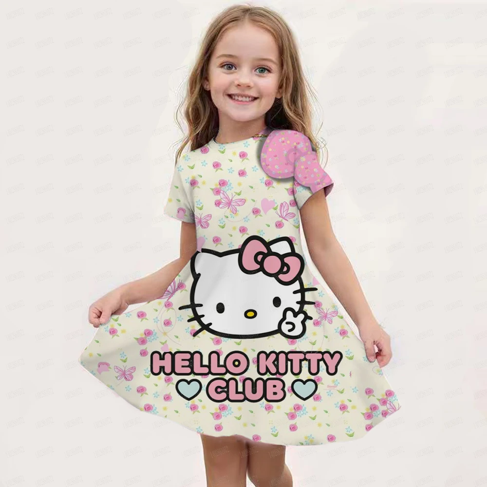 Miniso Cute Hello Kitty 3D Print Girls abito manica corta estate per bambini abbigliamento fresco gonna morbida camicia da notte per bambini regalo