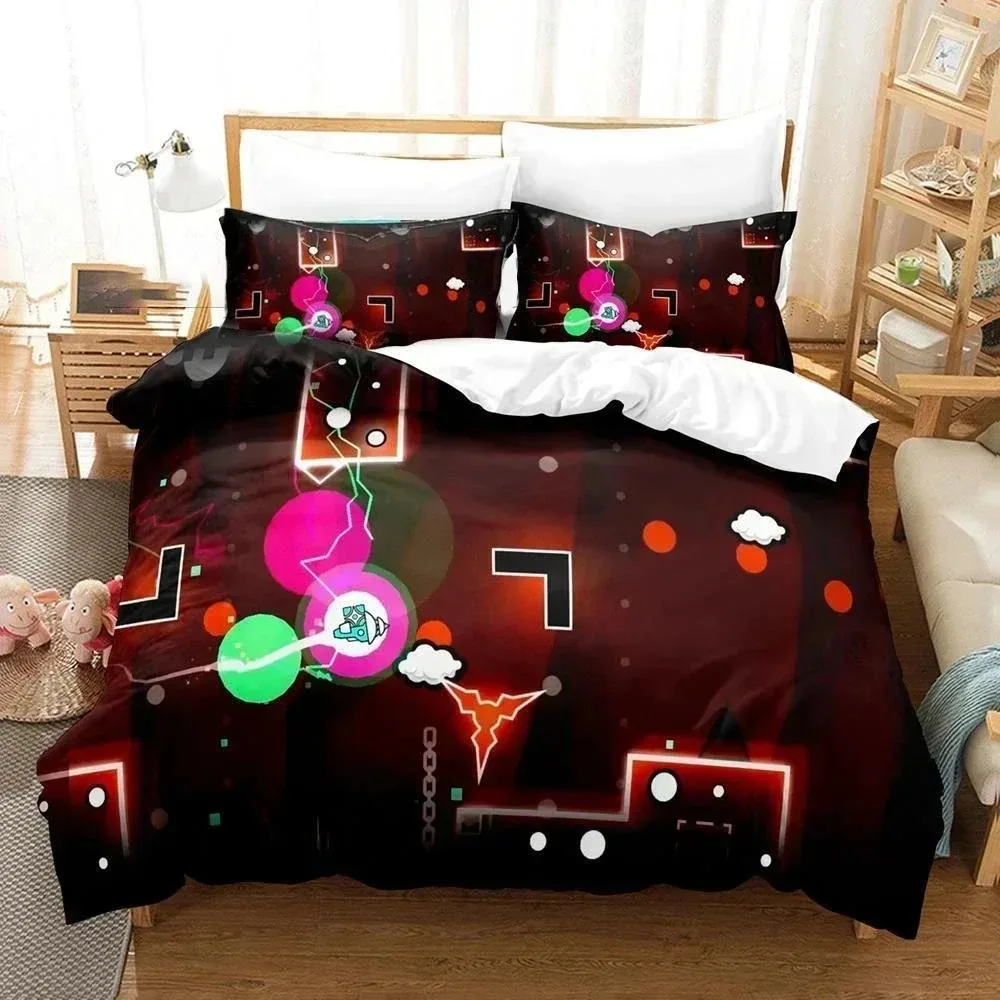 Hip Hop Angry Geometry Dash Bedding Set 3D Printed Suitable for Bedroom Duvet Cover Set With Pillowcases Kids Home Textile