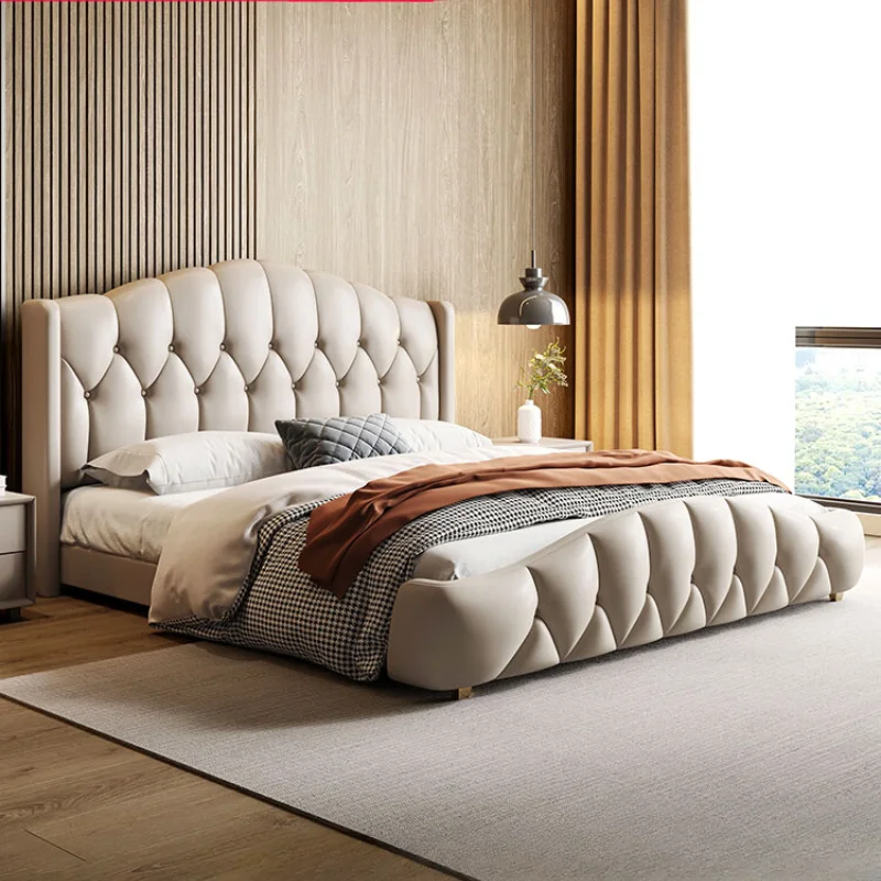 

Nordic Leather Headboard Double Bed Frame Simple Luxury King Size Double Bed Twin Modern Letto Matrimoniale Bedroom Furniture