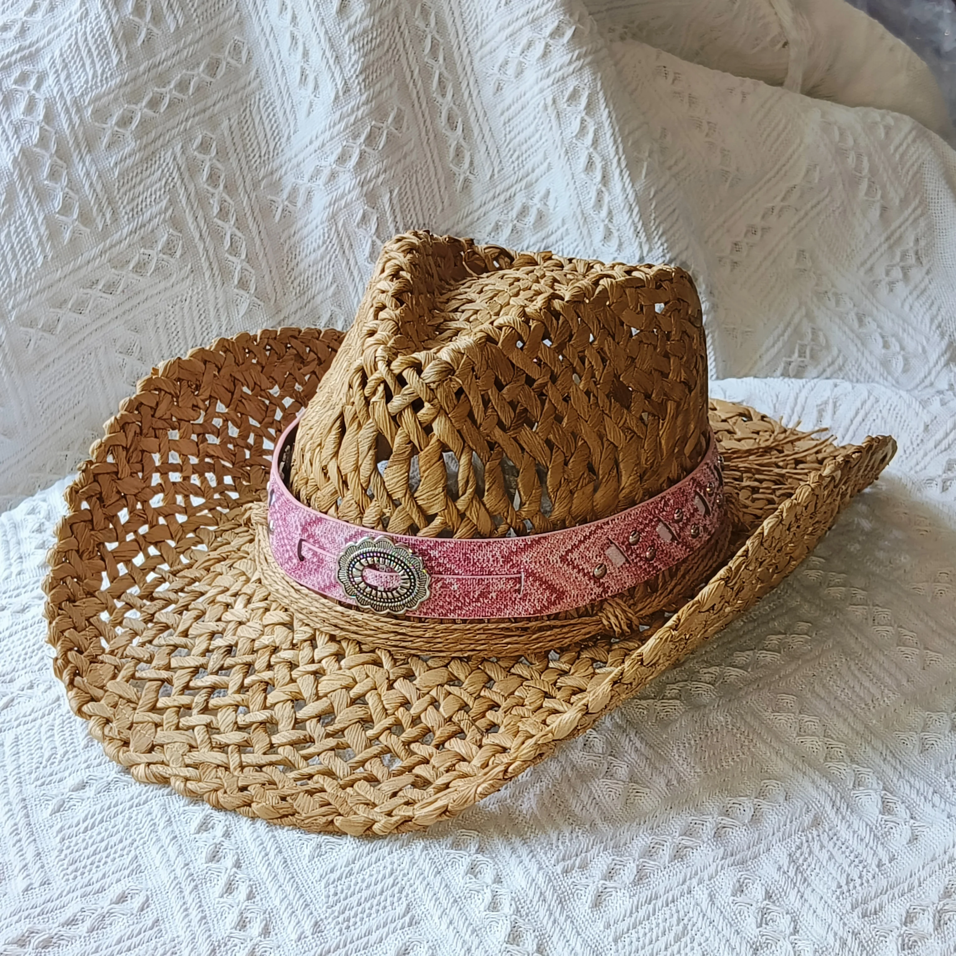 cowboy straw hat wholesale natural corn grass handmade cowboy hats For Men And Women Sun Protection Hats Outdoor Wide Brim cap