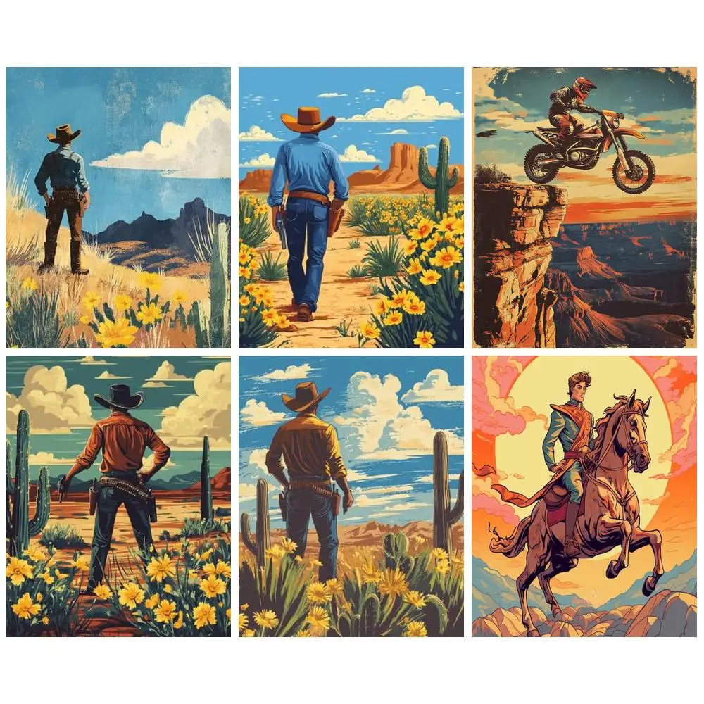

PhotoCustom Oil Painting By Numbers Cycling Man Hand Painted Art On Canvas DIY Pictures By Number Figure Painting Kits Home Deco