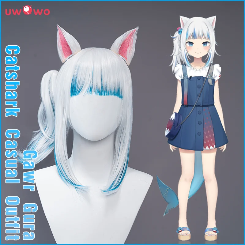 

UWOWO Virtual YouTuber Gawr Gura Catshark Casual Outfit Cosplay Wig With Ear