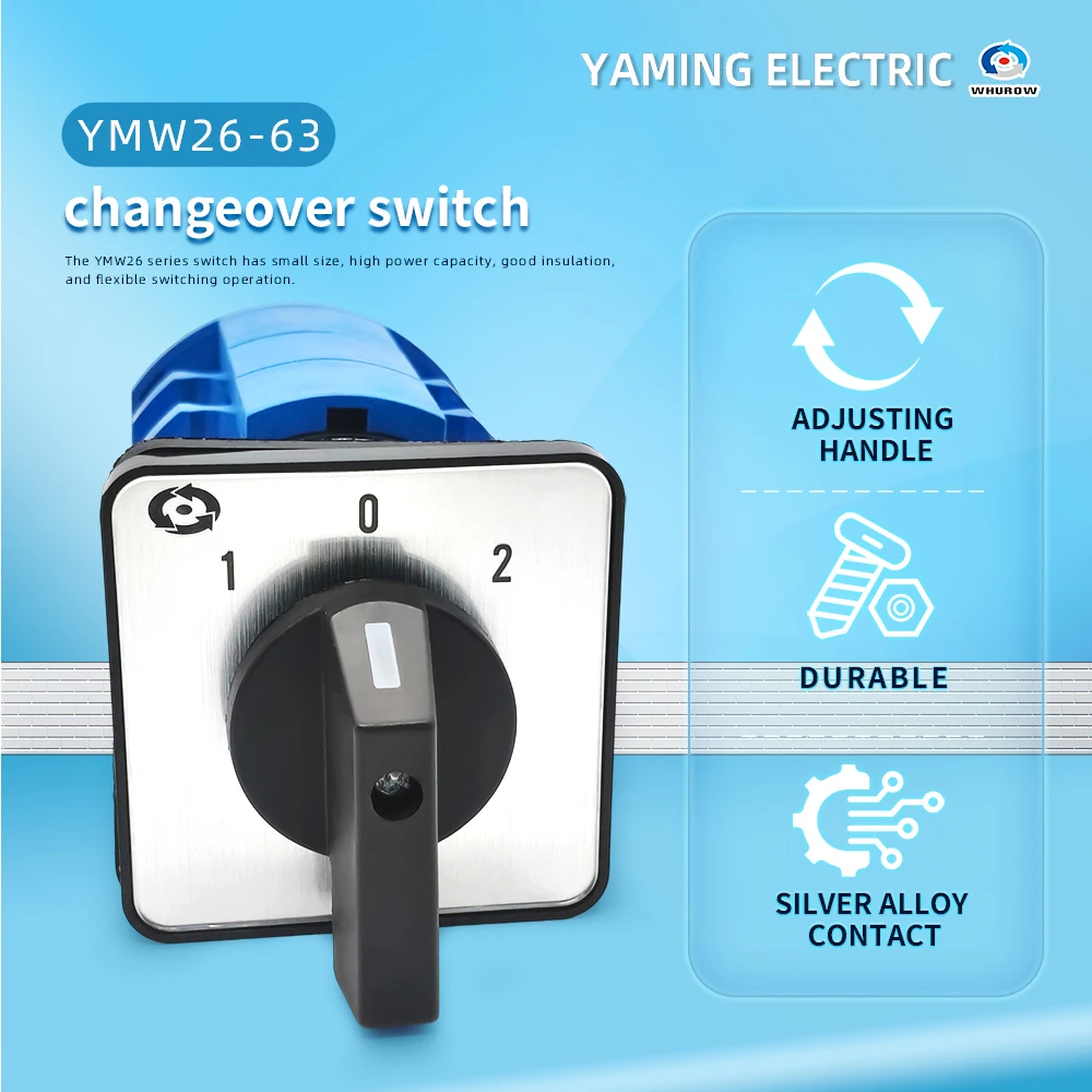LW26-63 Universal Changeover Rotary Cam Switch 690V 63A 3 Poles Manual Control Dual Power Selector LW28 YMW26-63/3