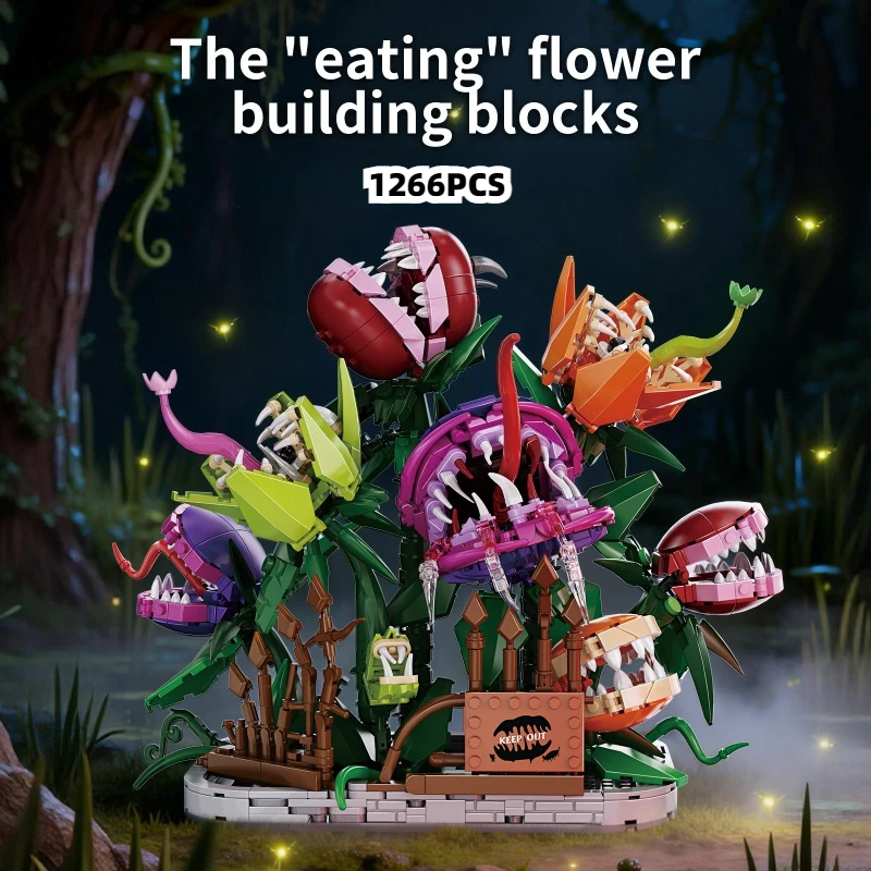 

1266PCS Human-Eating Flower Model Toys Building Blocks Assembly Small Particle Bricks Home Ornaments Boys Adult Birthday Gifts