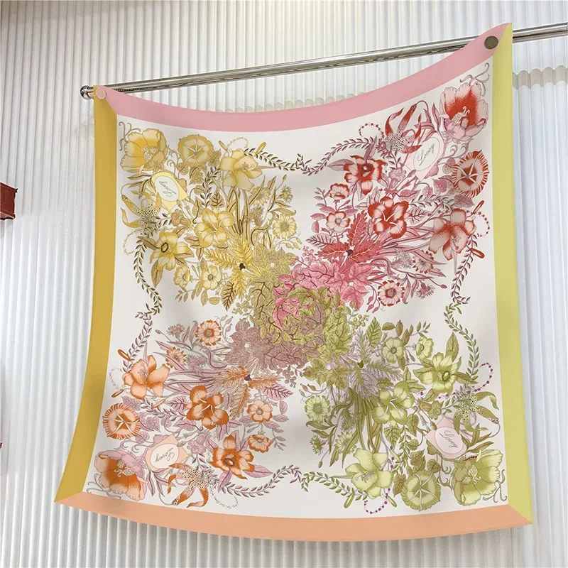 

New Year Gift 90cm Large Square Scarf for Women, Fashion Twill Print Shawl, Spring Autumn European Style