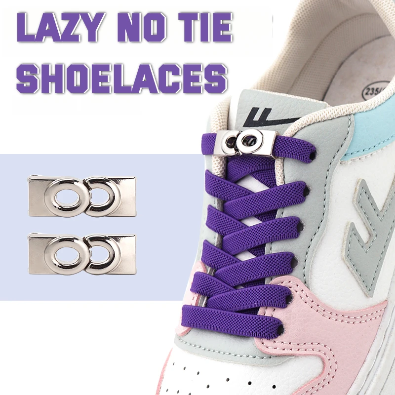 

Elastic Laces Sneakers Shoelaces Without Ties New Press Locks Kids Adult Sport Casual Shoe Strap Metal Buckle Quick Accessories