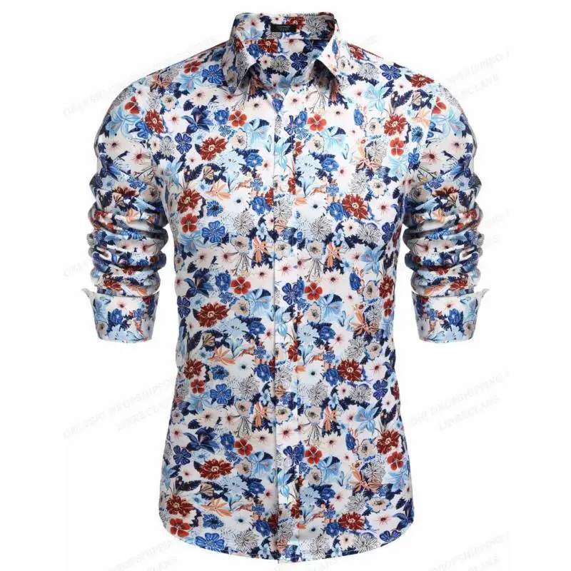 

Men's Plus Size Social Y2k Reserva Vintage Camisa Floral Long Sleeve Hawaii Shirt Fashion Harajuku Vacation Casual Clothing