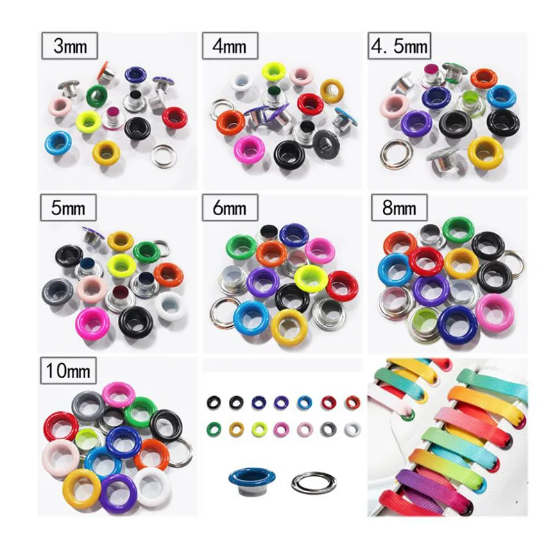 Many Colors 3mm 4mm 5mm 6mm 8mm 10mm Eyelets Grommets For Leather Crafts Clothing Bags Repair