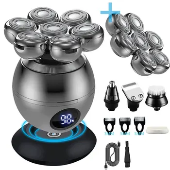 Kit per toelettatura da uomo Rasoio elettrico asciutto e bagnato Barba Tagliacapelli Rasoio elettrico Ricaricabile Macchina da barba per testa calva Display LCD