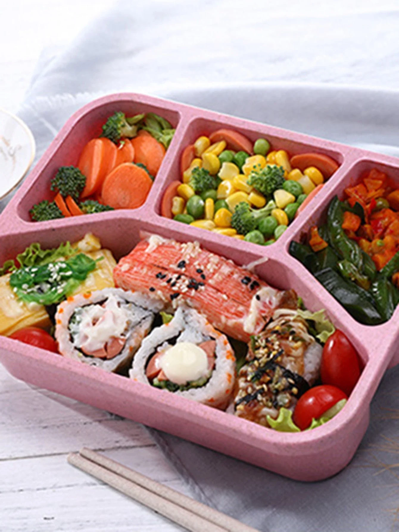 1개 밀짚 도시락통, 일본식 4칸 도시락통, 학생용 사각형 전자레인지용 식품 용기, 사무실용