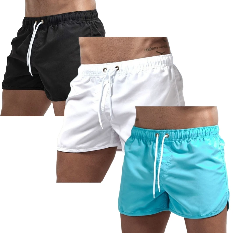 

3 Pcs Men's Beach Shorts Solid Color Summer Beach Trunks Jogging Casual Pants Quick Drying Swimming Men Surf Lightweight Shorts
