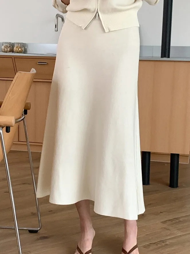 한국 슬레 여성 패션 니트 스웨터와 하이웨이스트 스커트 투피스 세트 시크한 가을 의류