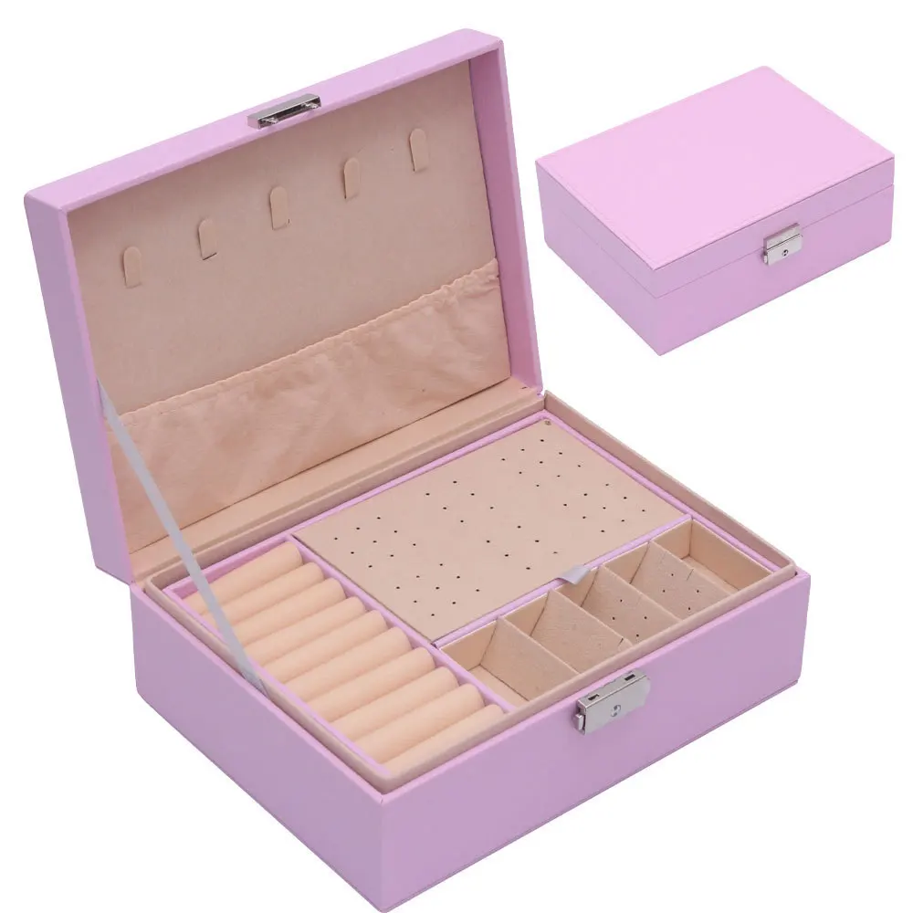 Double-layer Jewelry Box Organizer Earring Ring Necklace Jewlery  Display Storage Case with Lock for Jewelry Boxes and Packaging