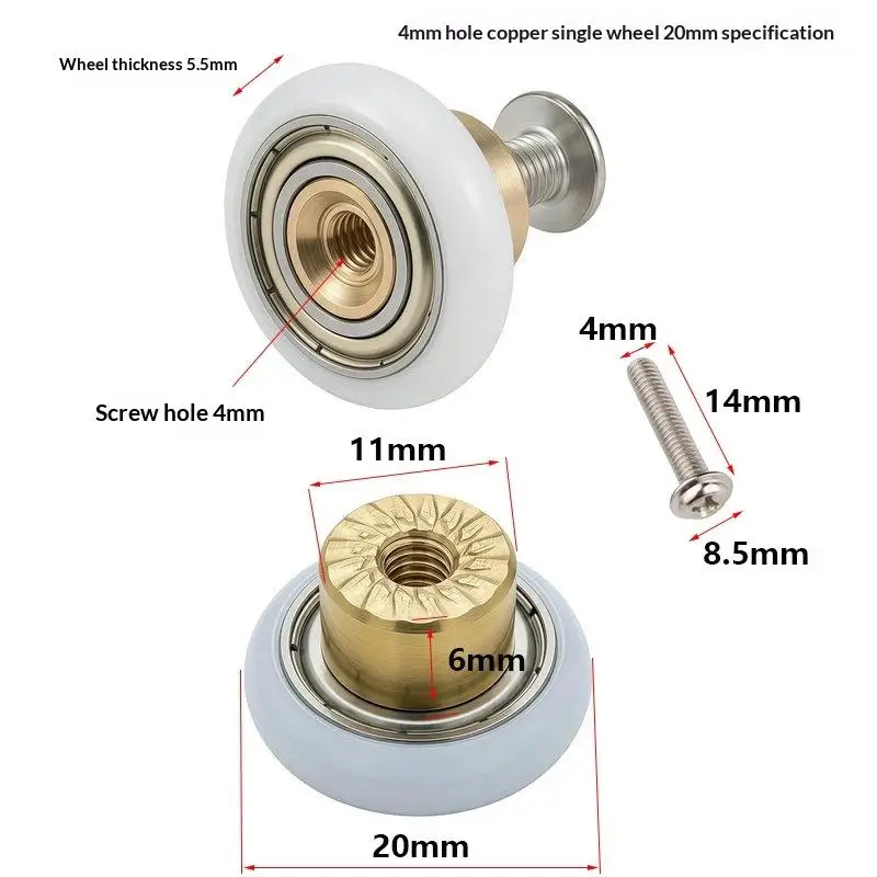 @*Shower Door Runners Wheels 4 Pack Durable Replacement Rollers for Bathroom Sliding Glass Door Repair Size 20/23/25/27mm