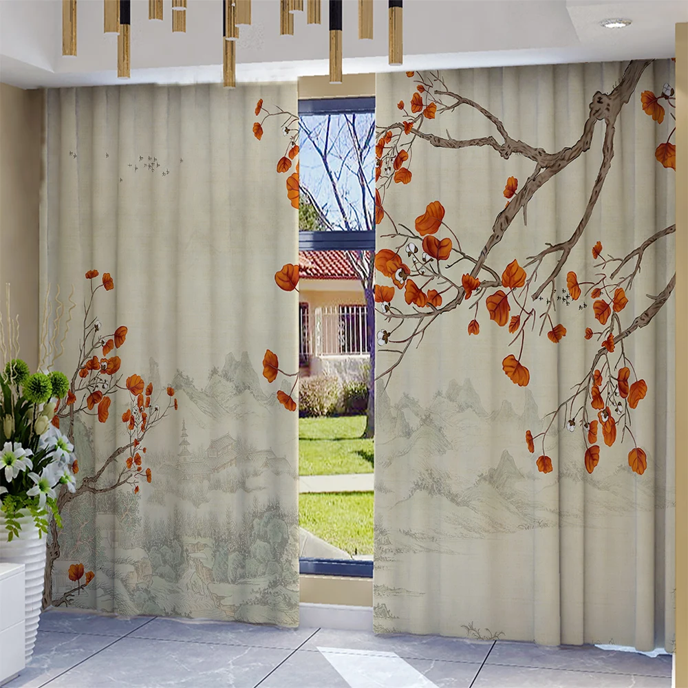 

2PC Home flowers and birds Curtains With Landscape Background And Pole Pocket Curtains, Kitchen, Coffee Shop, Living Room, Bacon