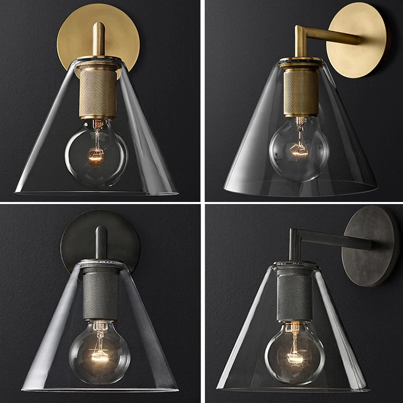 

Vintage Glass Wall Lamp Industrial Loft Decor Wall Sconce Led Mirror Lights Bedside Living Room Bedroom Indoor Lighting Fixtures