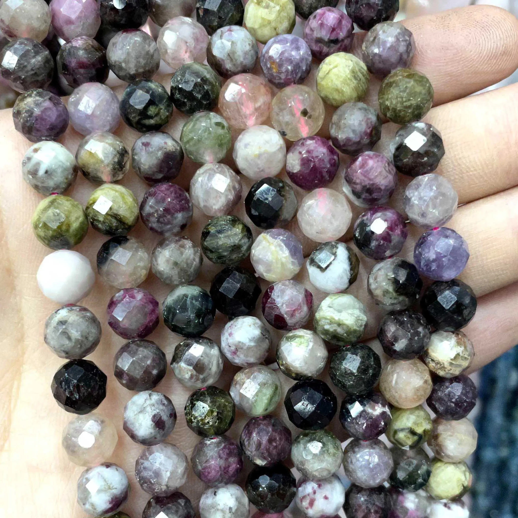 Gem Stone Faceted Natural Colorful Tourmaline Round Spacer Beads For Jewelry Making DIY Bracelet Necklace 6/8/10MM 7.5''inches