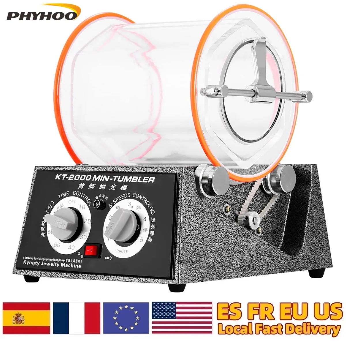 110V KT-2000 Electric Polisher Polishing Machine 60W 5KG Capacity Rotary Tumbler Jewelry Polishing Machine Metal Parts Finishing Tools 5 Speed Jewelry Polisher