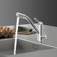 3-in-1 Faucet Silver Modern Brass Kitchen Sink Water Filter Faucet Deck Mount Manual Control 360-degree Swiveling Spout
