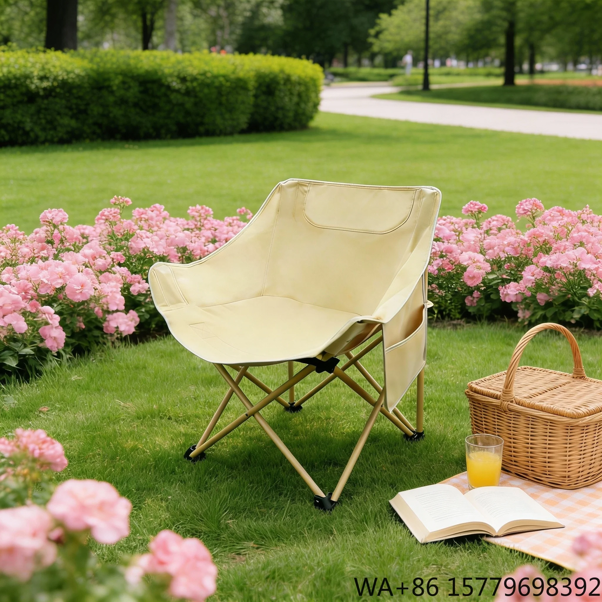 Wholesale Customized Durable Lightweight Steel Oxford Folding Chair Quick Open Fishing Low Back Moon Camping Garden Park Chair