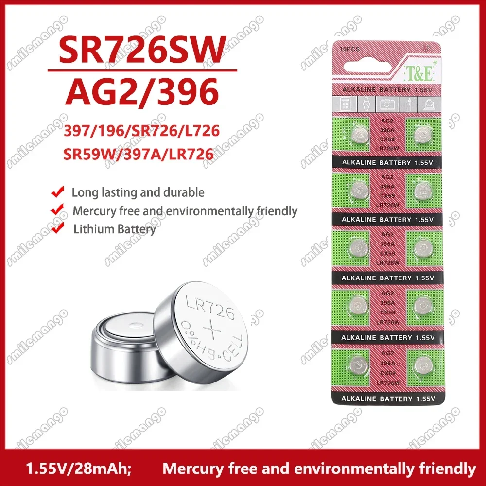 40-200PCS AG2 1.5V G2 396A LR726 SR726W GP397 1164SO SR59W SR726 Coin Button Cell Watch Toys Clocks Drop Shipping