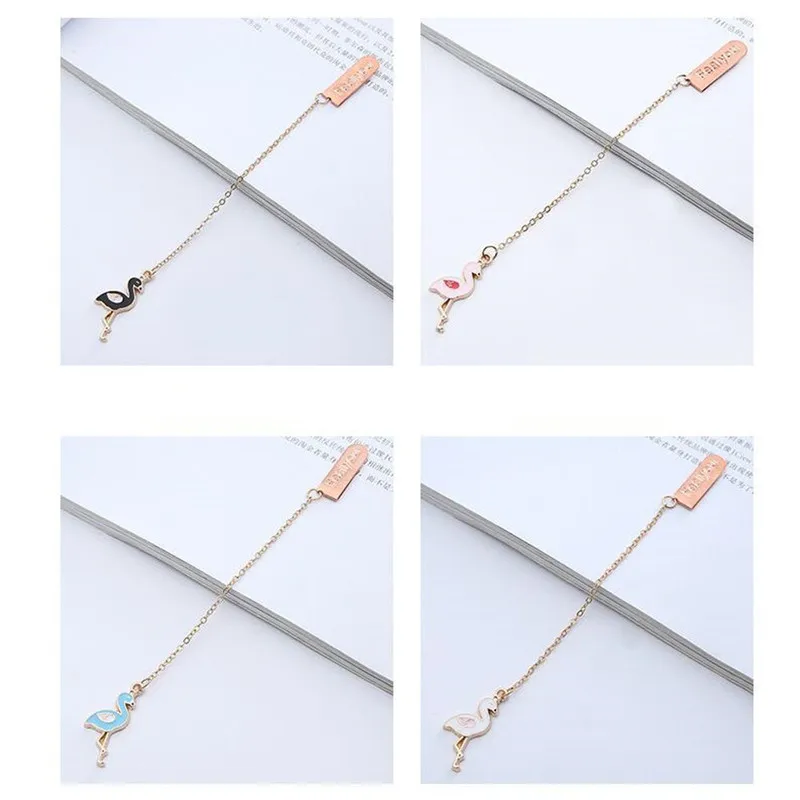 2pcs Flamingo Bookmark for Books Metal Pendant Book Mark Delicate Books Clips Office Stationery Portable DIY Decoration Clip