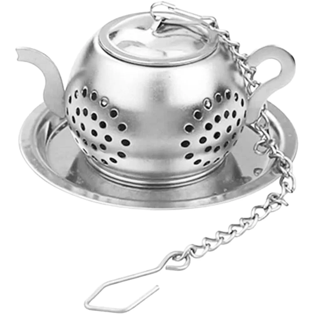 304 Stainless Steel Tea Strainer Teapot Style with Base Dish Fine Hole Filter and Detachable Hook for Convenient Use