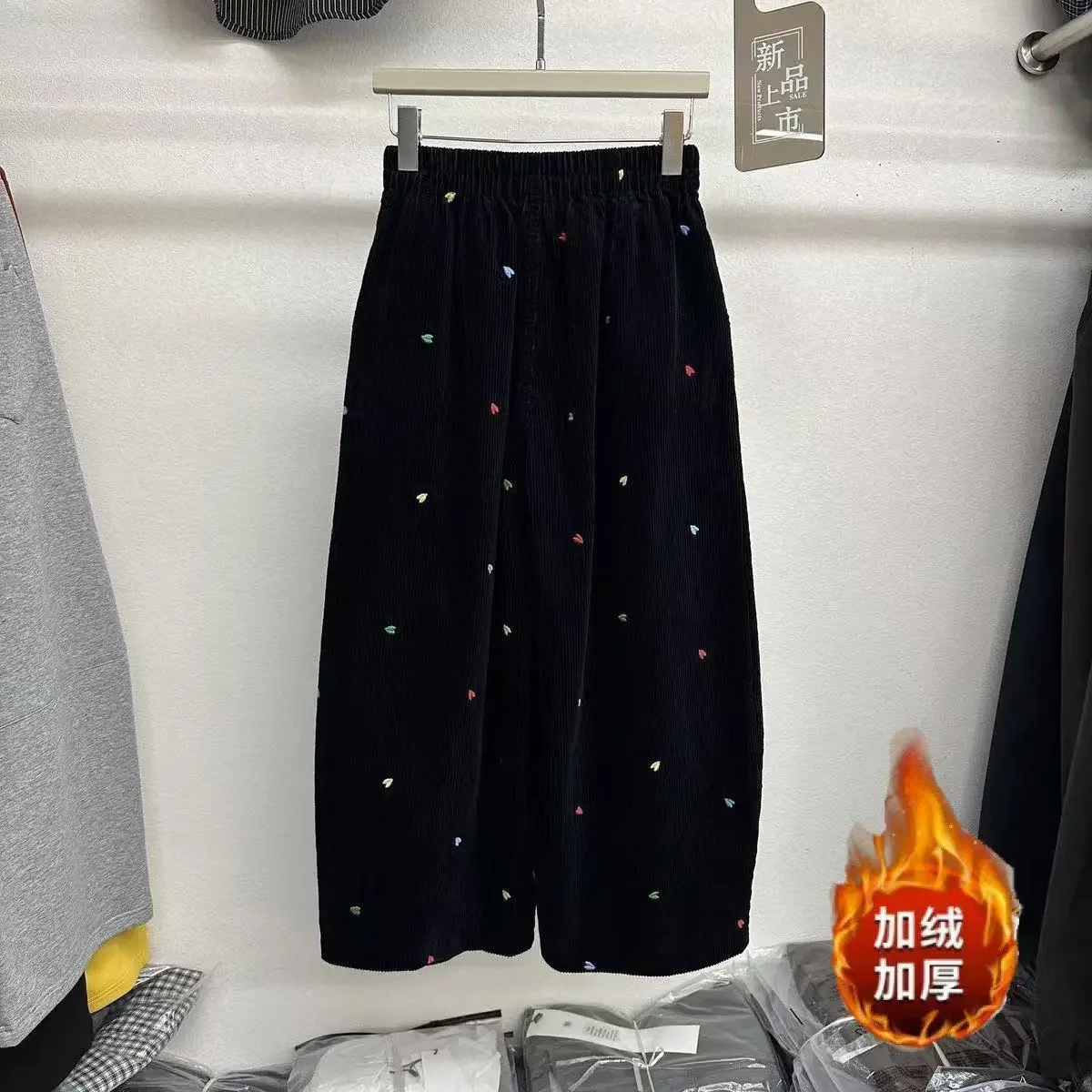 Pantaloni larghi oversize spessi autunno inverno pantaloni larghi da donna moda casual a pois elastici in vita Bloomers abbigliamento donna pantaloni larghi